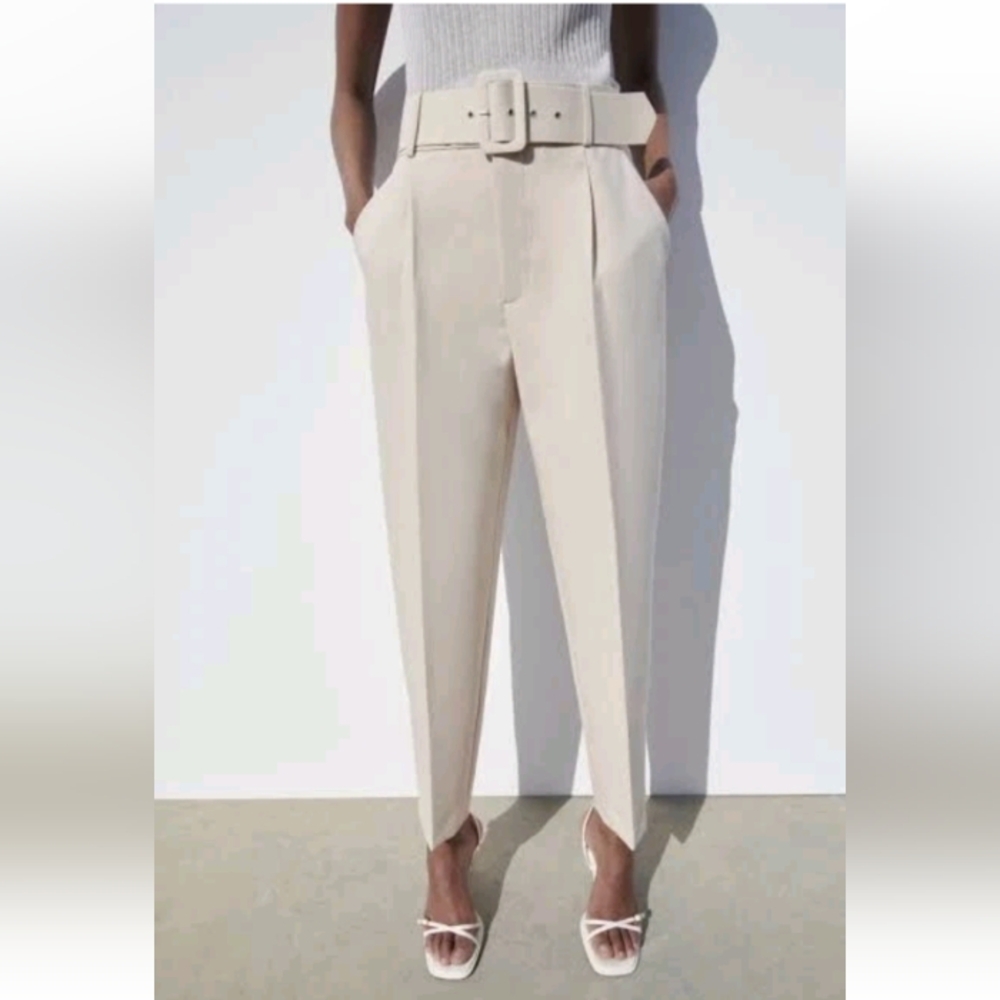Zara White High-Waisted Trousers